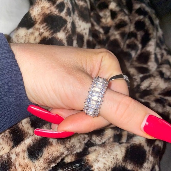 Emerald Cut Silver Eternity Ring - Picture 7 of 7